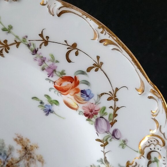 Antique Meissen Deep Plate Courting Couple Romantic Scene Floral Design 8.75" - Picture 5 of 9